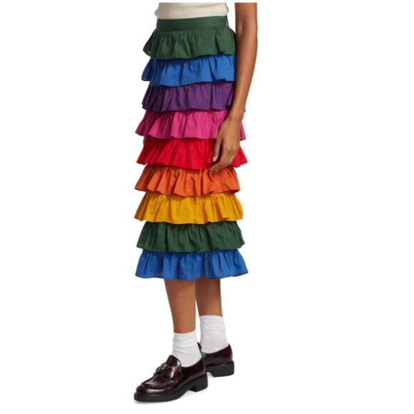 Farm Rio Colorblocked Tiered Midi Skirt - Size XS - Picture 4 of 13